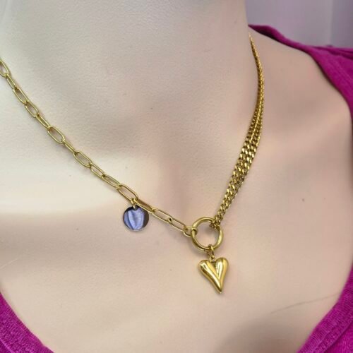 Set de corazon 3 hilos Acero y Titanio bano de oro 18k - Image 6